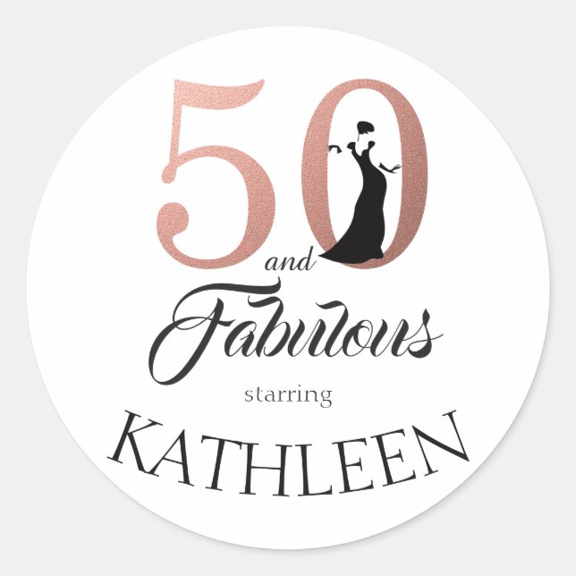 Adesivo 50 e Fabuloso Rosa Dourado Nome Personalizado (Frente)