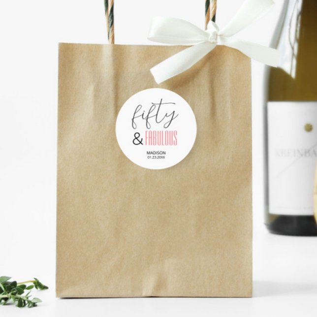 Adesivo 50 e Fabuloso Script Moderno de 50º aniversário pe (Criador carregado)