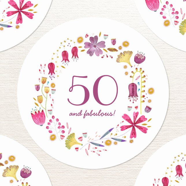 Adesivo 50 e Fabuloso Watercolor Floral (Fifty and Fabulous sticker)