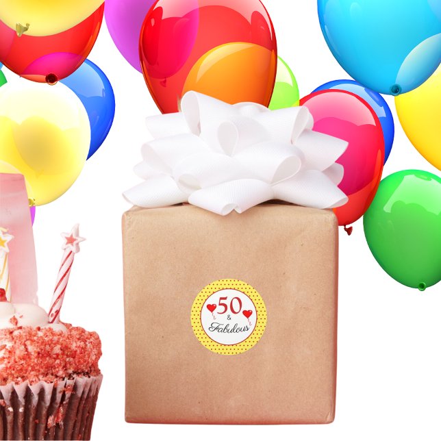 Adesivo 50 & Fabulosa Tipografia Vermelha 50º Aniversário  (Criador carregado)