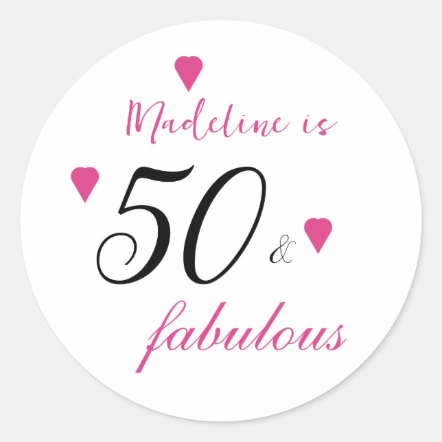 Adesivo 50 fabulosos corações, cor-de-rosa, 50 anos (Frente)