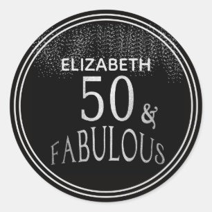 Adesivo 50 personalizados e brilho de prata preto fabuloso