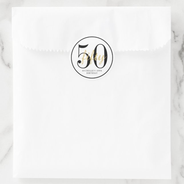 Adesivo 50th Birthday Party White Black Chic Round Favor  (Bolsa)