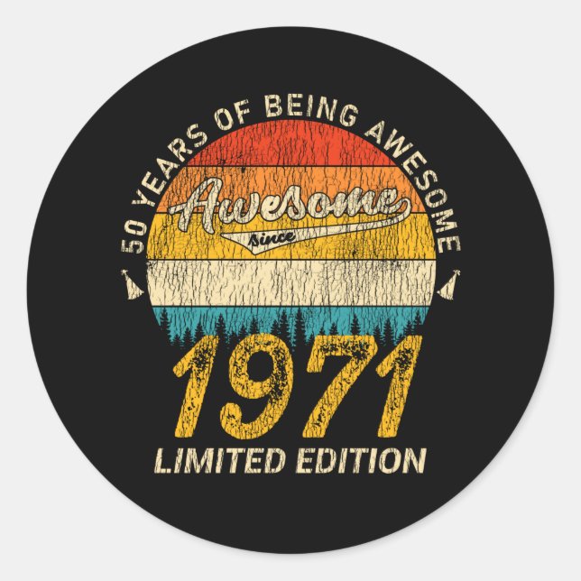 Adesivo 54 anos de idade 1971 Retro Incrível 54º presente  (Frente)