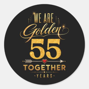 Adesivo 55º Aniversário de Casamento Casados Dourado Junto