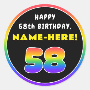 Adesivo 58th Birthday: Colorful Rainbow # 58, Custom Name