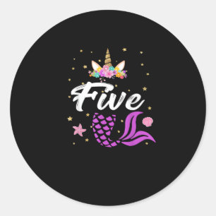 Adesivo 5 Birthday Girl Unicorn Shirt Mermaid Tail 5 Yea