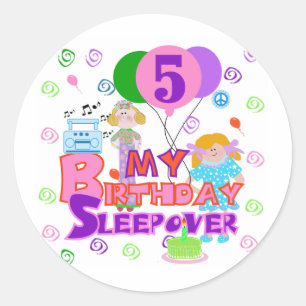 Adesivo 5 Birthday Sleepover Camiseta e presentes