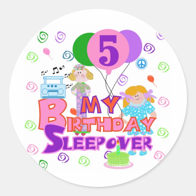 Adesivo 5 Birthday Sleepover Camiseta e presentes (Frente)