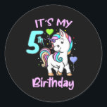 Adesivo 5 Birthday Unicorn Kids Dons Para Meninas<br><div class="desc">Este lindo unicórnio é um presente de excelente aniversário para meninas que estão fazendo 5 anos. Para crianças que gostam de unicórnios e pôneis. Perfeito para uma festa de aniversário para a neta ou filha.</div>