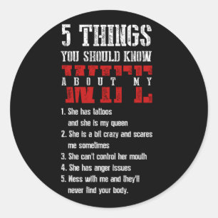 Adesivo 5 Coisas Que Você Deveria Saber Sobre Minha Esposa