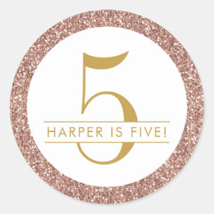 Adesivo 5 cor-de-rosa, Rosa de Aniversário, Dourado, Favor