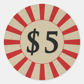 Adesivo $5 (Dólar) Marca de preço redonda brilhante