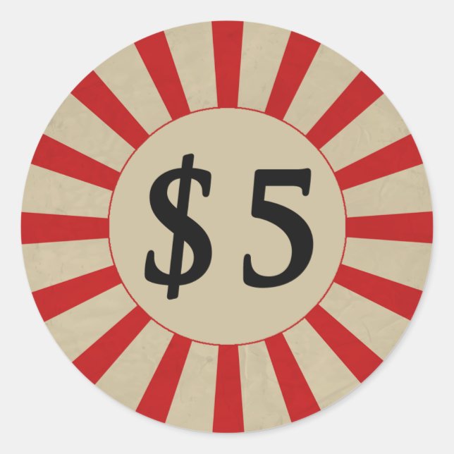 Adesivo $5 (Dólar) Marca de preço redonda brilhante (Frente)