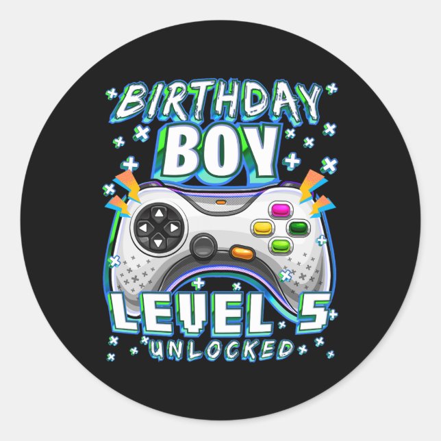 Adesivo 5 Jogo de Vídeo Desbloqueado 5 Birthday Gamer Boys (Frente)