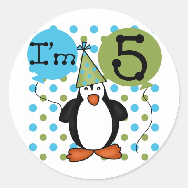 Adesivo 5 Penguin Birthday camisetas e presentes (Frente)