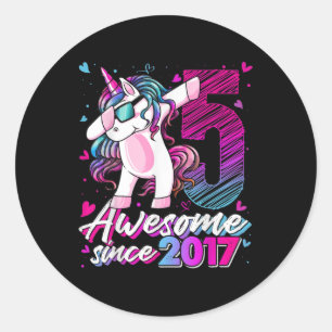 Adesivo 5 Years Old Unicorn Dabbing 5th Birthday Girl Unic