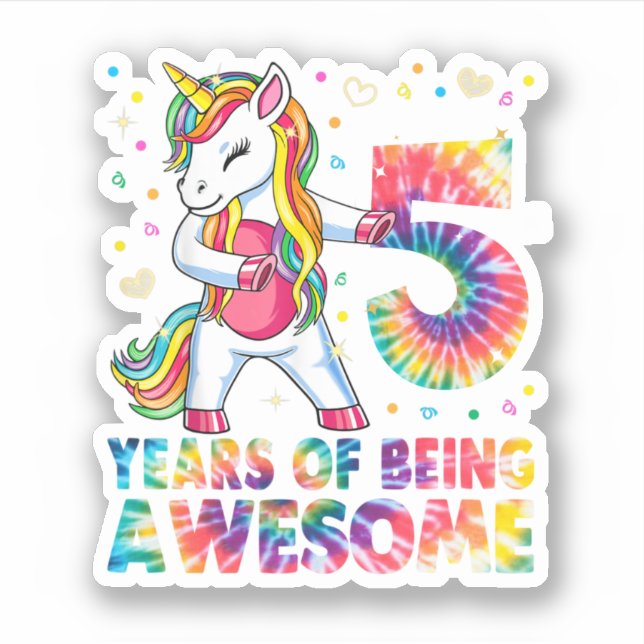 Adesivo 5 Years Old Unicorn Flossing 5th Birthday Girl Uni (Frente)