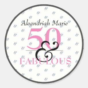 Adesivo 5O e Fabuloso Aniversário Preto-Rosa e Branco