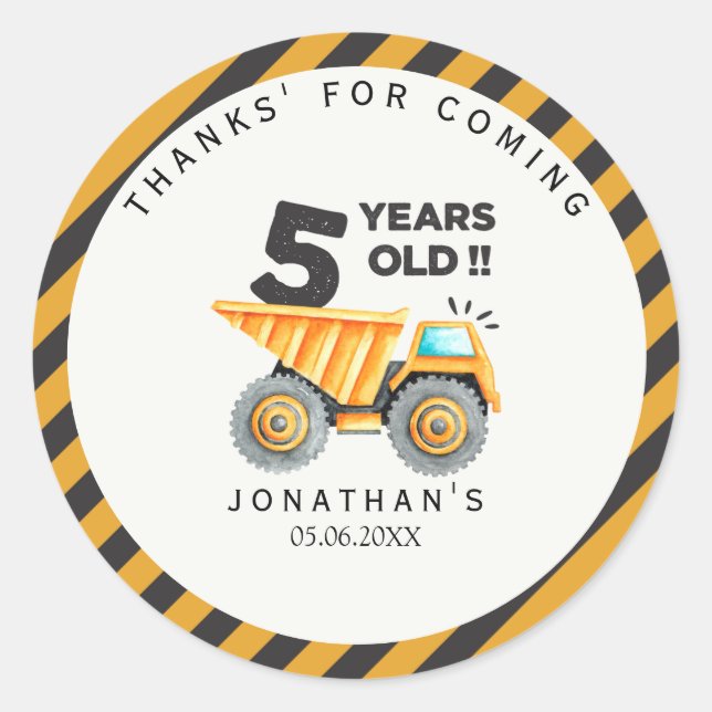 Adesivo 5th birthday boy construction truck (Frente)