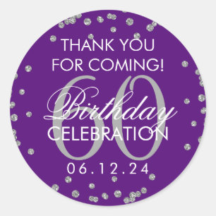 Adesivo 60º Aniversário do Silver Purple Obrigado Confet