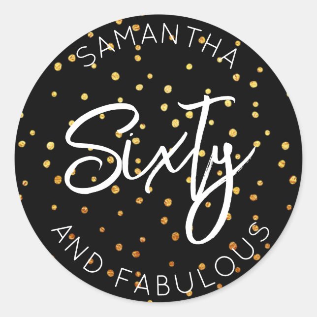 Adesivo 60º aniversário Dourado Glitter Sessenta e fabulos (Frente)