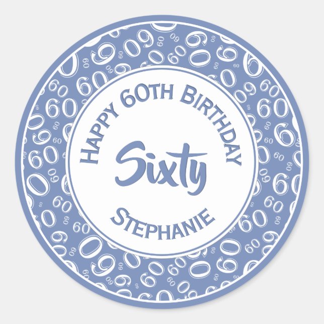 Adesivo 60º Aniversário Padrão 60 Azul e Branco (Frente)