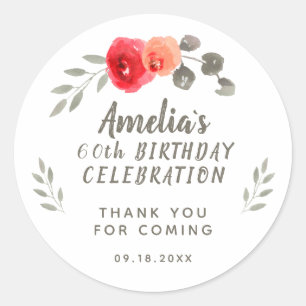 Adesivo 60º Aniversário Script Watercolor Floral Obrigad