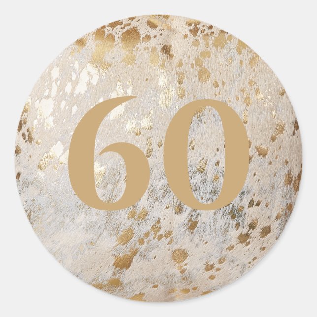 Adesivo 60.º aniversário do Dourado Cowhide Modern (Frente)