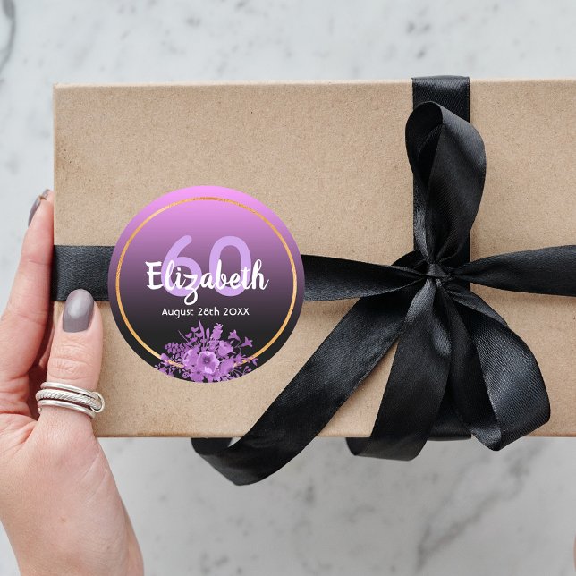 Adesivo 60.º aniversário, roxo e gradiente preto com ouro (Criador carregado)