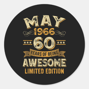 Adesivo 60 anos incrível vintage maio 1966 60º aniversário