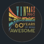Adesivo 60 Year Old Birthday Vintage 1962 60th Birthday<br><div class="desc">Awesome tee Ideas People who born in 1962 Retro Vintage Classic Old School 60th Awesome tee Ideas for Men Women. 60 years old awesome vintage birthday. Complete happy birthday decorations .Your birthday party will be funny, awesome, epic & legendary. Great tee for any Old Guy in your life like your...</div>
