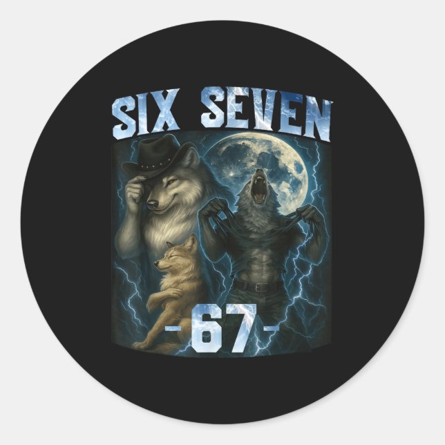 Adesivo 67 Alpha Wolf Meme Funny Graphic Tee Six Seven Hum (Frente)