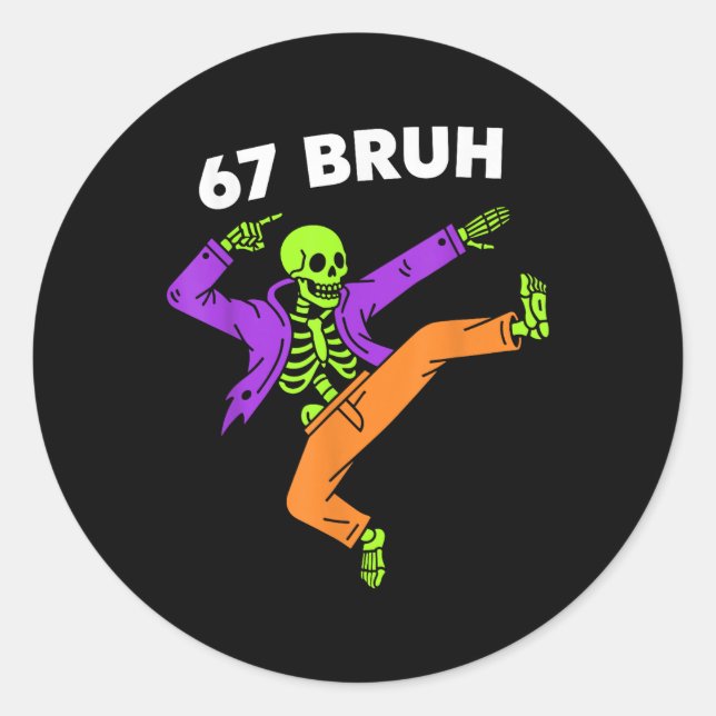 Adesivo 67 Bruh Halloween Dabbing Esqueleto Meme 6 7 Númer (Frente)