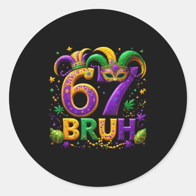 Adesivo 67 Bruh Jester Hat Feather Mask Mardi Gras Fleur D (Frente)