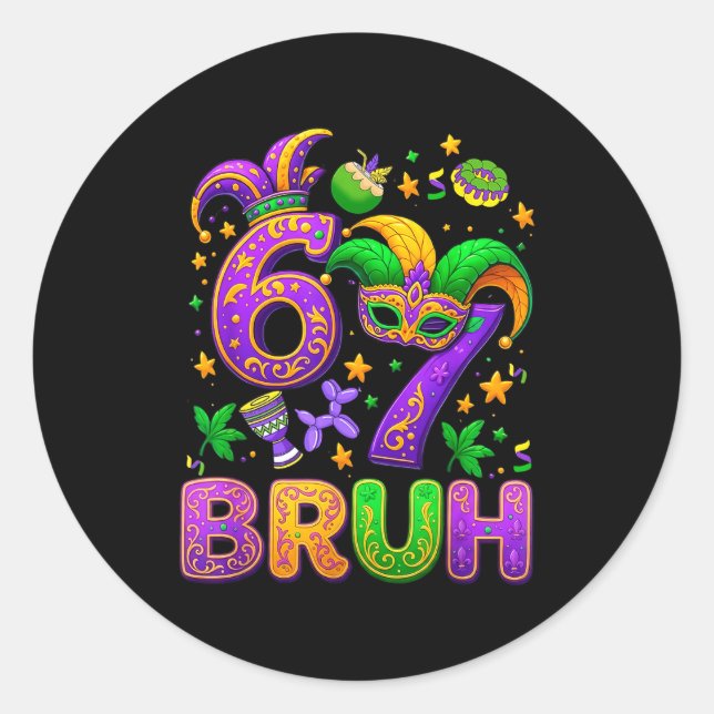 Adesivo 67 Bruh Mardi Gras Jester Mask New Orleans  (Frente)