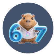 67 Capybara Round Sticker – Blue Glow | Navy