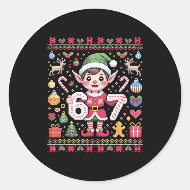 Adesivo 67 Christmas Elf Ugly Sweater Cute 6 7 Meme Xmas B (Frente)
