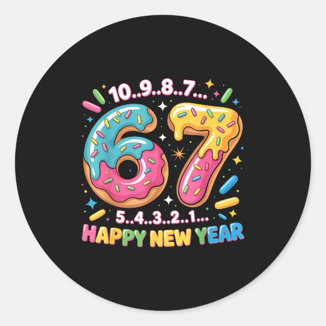 Adesivo 67 Countdown Happy New Year 2026 Funny Donut Numbe (Frente)