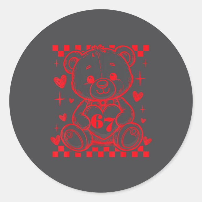 Adesivo 67 Cute Heart Teddy Bear Valentine's Day Six Seven (Frente)