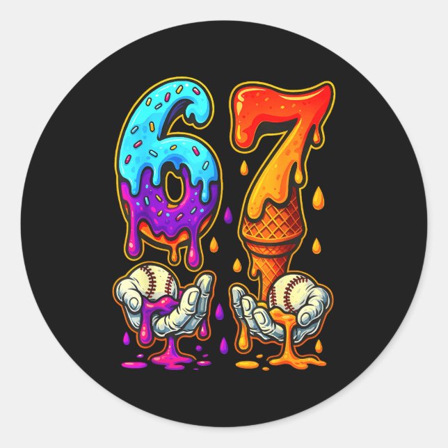 Adesivo 67 Ice Cream Drip Meme Funny Six Seven Gen Alpha S (Frente)