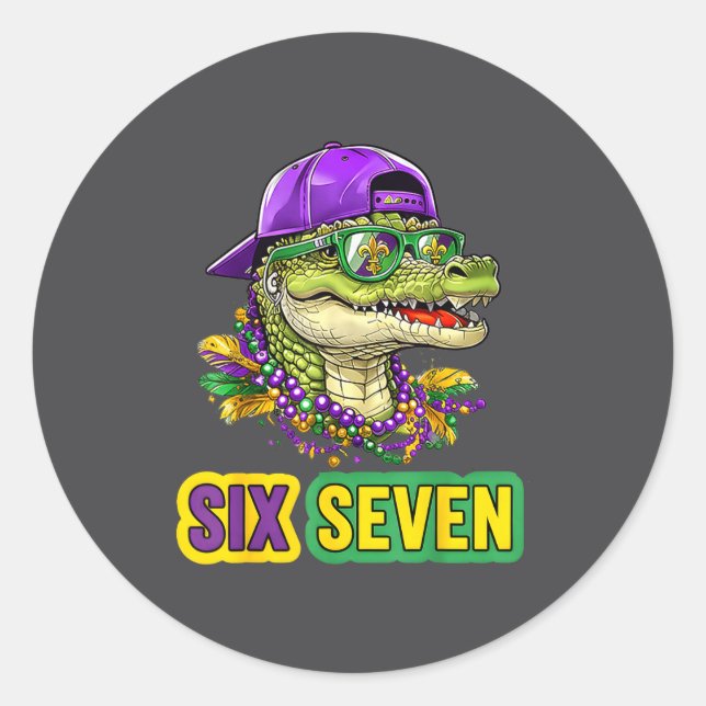 Adesivo 67 Mardigator Alligator Mardi Gras Six Seven Funny (Frente)