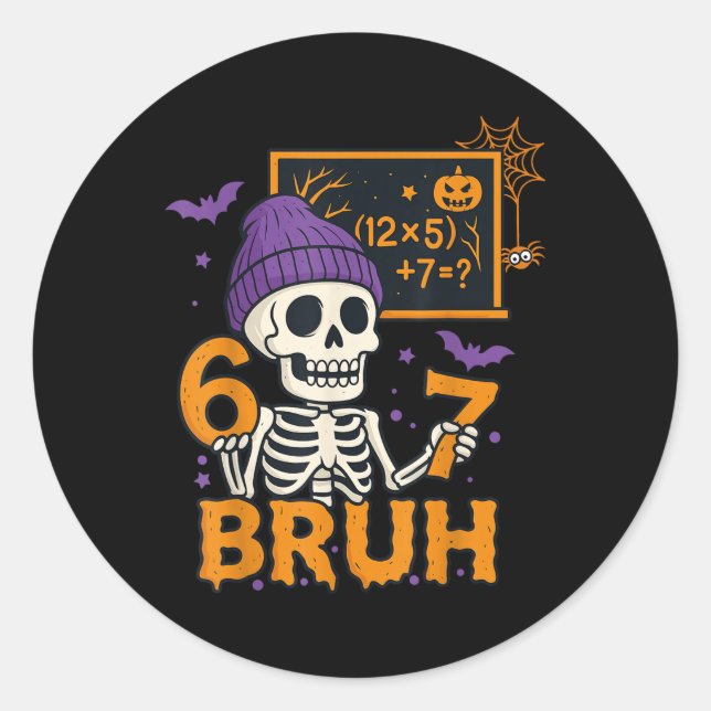 Adesivo 67 Professor Esqueleto de Halloween Seis Sete Meme (Frente)