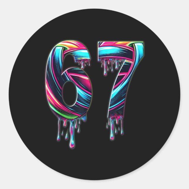 Adesivo 67 Seis Sete 6 7 Design de Meme Engraçado 6 7  (Frente)