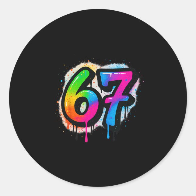 Adesivo 67 Seis Sete 6 7 Design de Meme Engraçado 6 7 3  (Frente)