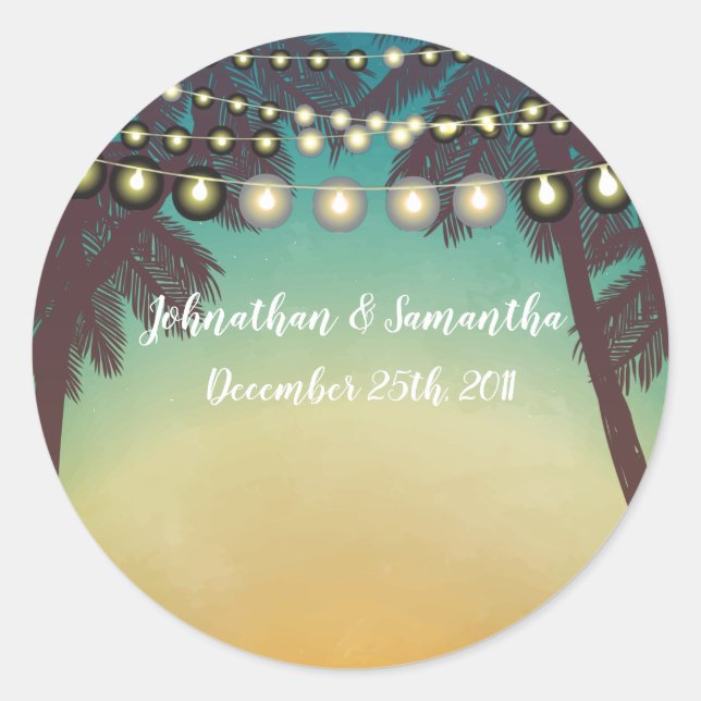 Adesivo 6 - 3" Favor Stickers Beach Sunset Pal Trees Light (Frente)