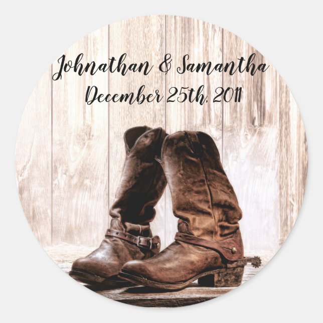 Adesivo 6 - 3" Favor Stickers Boots Country Rustic Wester (Frente)