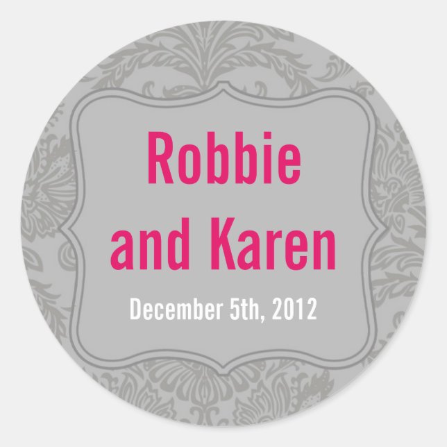 Adesivo 6 - 3" Favor Stickers Modern Cinza Damask Lace Pri (Frente)