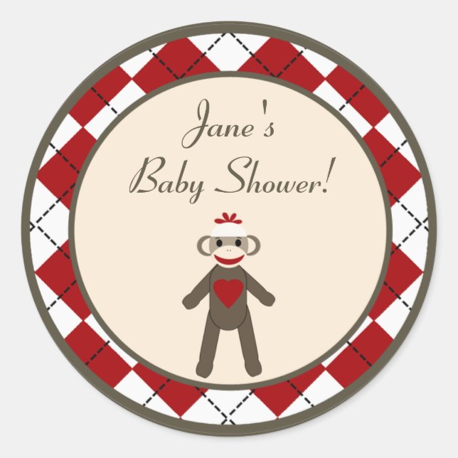 Adesivo 6 - 3" Favor Stickers Red Sock Monkey Argyle (Frente)