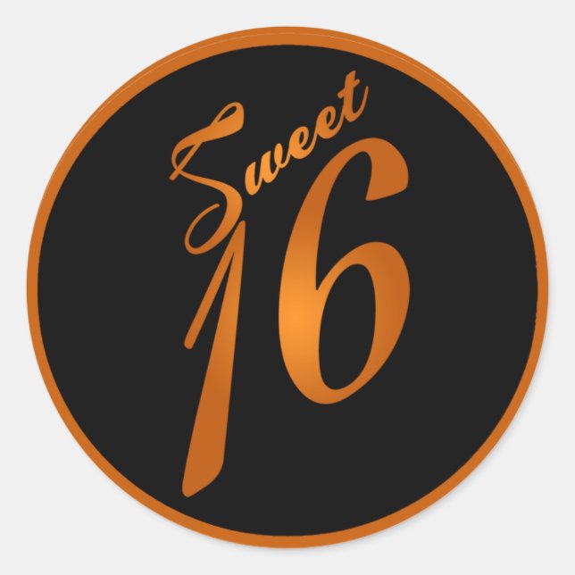 Adesivo 6 - 3" Favor Stickers Sweet 16 Orange Black (Frente)